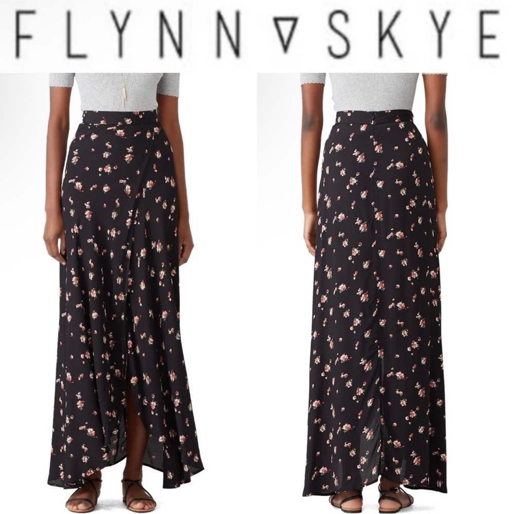 FLYNN SKYE WRAP IT UP BLACK CHERRY BLOSSOM FLORAL WRAP MAXI SKIRT **NWT**